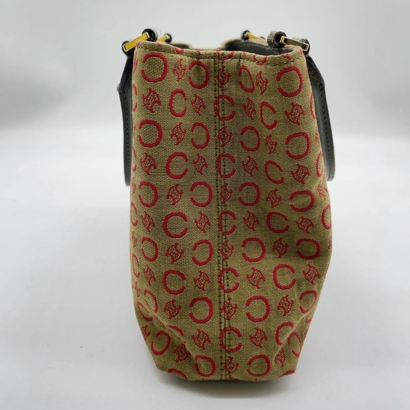 Auth Celine C Macadam Pattern Canvas x Leather Khaki Hand Bag handles have wear - Picture 5 of 16